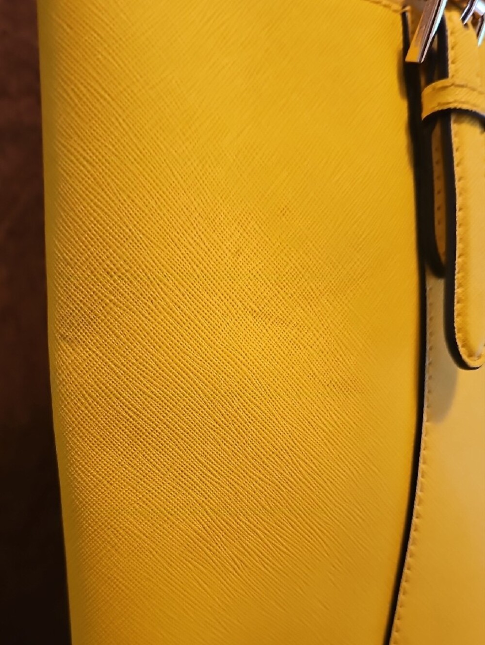 Michael Kors Bright Yellow Leather Tote with MK Charm - Picture 5 of 11